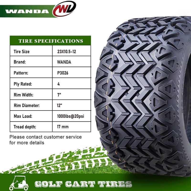 WANDA 23X10.5-12 Golf Cart ATV Tires 4 Ply 23X10.5x12 14034