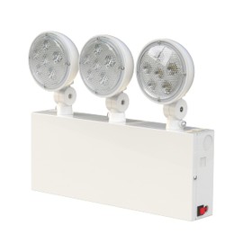 Garrini New York Certified LED Emergency Light, White Housing with Backup Battery, Two Adjustable Lamps Heads, 120-277V, Commercial Grade, Fire Resistant, UL Certified NYC-100 (3 Heads)