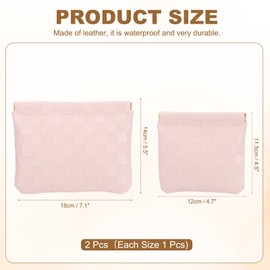 PATIKIL Small Snap Closure Pouches for Purse, 2 Sizes Mini Waterproof Leather Checkered Makeup Bag Portable No Zipper Self-Closing Travel Pocket Organizer Pouch Cosmetic Bag, Pink