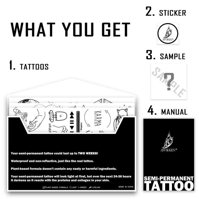 AWAKEN Tattoo Temporary Semi-Permanent Temporary Tattoo Stickers Waterproof Vegetable Formula