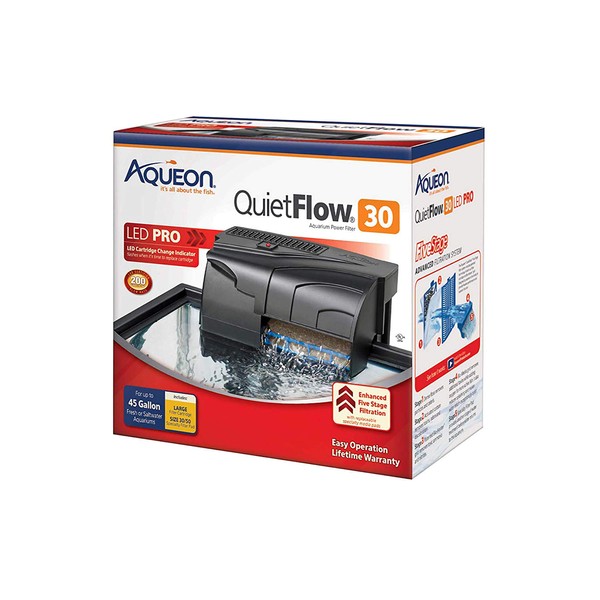 Aqueon QuietFlow 30 LED PRO Aquarium Fish Tank Power Filter For Up To 45 Gallon Aquariums