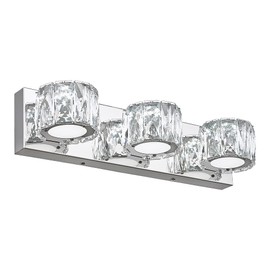 Cargifak LED Crystal Bathroom Light Fixtures, 3-Light Vanity Lights, Bathroom Vanity Light with Polished Chrome Finish, 6000K Cool White, 4819-3W-LED