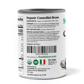 Food to Live Organic Italian Canned Cannellini Beans, 14 oz (Pack of 1) - Unsalted Non-GMO White Kidney Beans. Good Source of Fiber and Protein