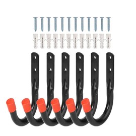 FIAMER Pack of 6 Ladder Bicycle Garage Heavy Duty Storage Hooks, Hanger Organiser, Wall Hooks, Garden Storage Hooks for Surfboard, Ladder, Kayak, Tools, Jeep Door Hanger, Bicycles, Ladders (Red)