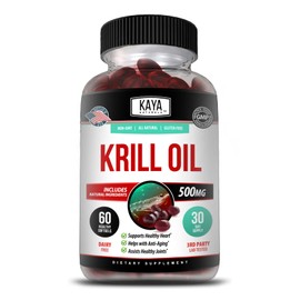 Kaya Naturals - Antarctic Krill Oil 500mg with Omega 3, EPA, DHA, Phospholipids & Astaxanthin Supplement - Brain, Heart & Joint Health Vitamin - Anti Aging and Heart Health Supplement - (60 Sofftgels)