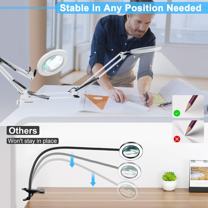 10X Magnifying Glass with Light and Clamp, Real Glass Stand