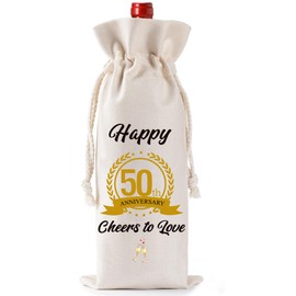 50th Anniversary Wedding Gifts Bag - Happy 50th Marriage Anniversary Drawstring Burlap Wine Bottle Bags for Parents Couple Gift Wine Bag for Husband Wife Valentine Christmas Thanksgiving