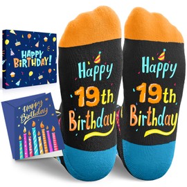 HAPPYPOP 19th Birthday Gifts Ideas Socks - Gifts for 19 Year old Female Male, Birthday Present for 19 Year Olds with Greeting Card