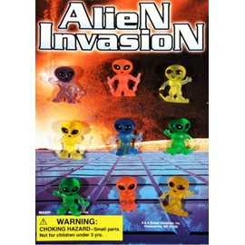 aa LOT OF 24 NEON MINI ALIENS FIGURES CARNIVAL PARTY GOODY BAGS VENDING, FREE SHIP