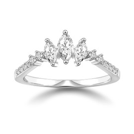 SHINYSO 14K Gold Plated Wedding Band for Women Thin Stackable Ring Dainty Curved Marquise Cubic Zirconia Eternity Engagement Promise Ring Size 4-10 (Silver,Size 10)