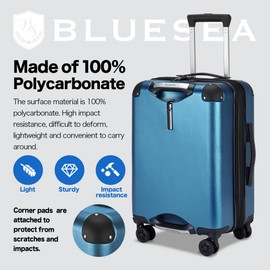 BlueSea Suitcase Carry Case Double Casters Hook Function Cup Holder Quiet Shockproof Ultra Lightweight Aluminum Frame Travel Business Trip Belt Included M Size 3-5 Nights Black BSSC08-M-Black