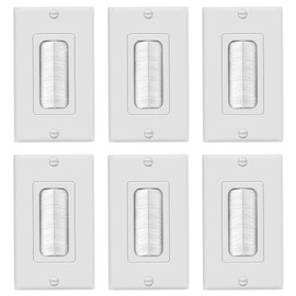 TOPGREENER 6 Pack Bristled Brush Wall Plate Multimedia Pass-Through Insert for Low Voltage Cables, HDMI Cables, Coaxial Cables, Speaker Wires, Home Theater Systems, Size 1-Gang 4.50" x 2.75", White