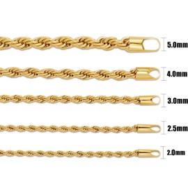 Fiusem Gold Plated Necklace for Men, 2.5mm Mens Chain Necklace, 18K Gold Plated Stainless Steel Rope Chain 22 Inch