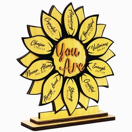 Christian Gifts for Women – God Says You Are Sunflower Plaque, 2-Layer Wood Religious Desk Decor, Faith-Based Inspirational Gift for Mom, Sunflower Gifts for Women, Encouragement, Baptism Gift