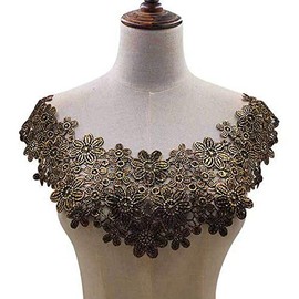 1 Pieces Neck Golden Embroidery Organza Mesh 3D Three Flower Lace Collar DIY Craft Sewing Lace Neckline Fabric（Gold/Black） Black/Gold