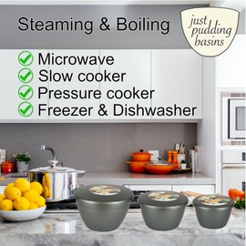 Just Pudding Basins 4 Pint Large Bowl with Lid for Steaming and Mixing Durable Plastic Dishwasher Safe Colour Emerald Green