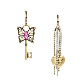 Betsey Johnson Women's Boho Butterfly Lock & Key Earrings
