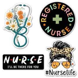 (4 Pcs) Nurse Stickers Pack – Medical Assistant, CNA, RN Stickers for Laptop, Water Bottle, Graduation Cap, Car, Bumper – Healthcare, Nursing & Stethoscope Sticker for Nurses, Students, Size 3 Inch