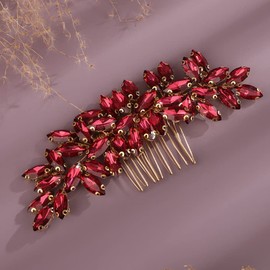 Teyglen Mujeres Dainty Simple Full Rhinestones Bride Wedding Hair Comb Lujosos Accesorios Para El Cabello Shiny Rhinestones Nupcial Side Hair Combs Para Mujeres Bride Girls Vino Rojo