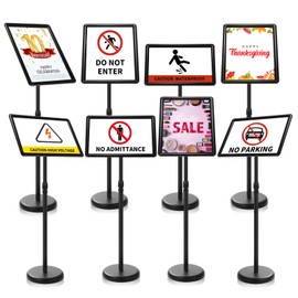 8 Pack 11 x 17 Inch Adjustable Pedestal Stand Holder Outdoor Indoor Sign Stand Floor Display Stand Holder Aluminum Sign Stand Poster Frame Sign Holder for Vertical and Horizontal View (Black)