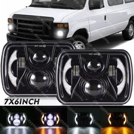 Unbranded 2pcs For Ford E150 E250 E350 7x6" LED Headlights Sealed H6054 Square Headlamp