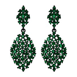 Flyonce Women's Austrian Crystal Party Hollow-out Teardrop Pierced Dangle Earrings Green Black-Tone
