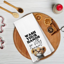 KTYHD Wash Your Hands Kid Lion Bathroom Towels, Kids Animal Girls Boys Bathroom Decor Dish Towel, Kid Nursery Animal Toddler Decorative Hand Towels,Lion Lover Gifts