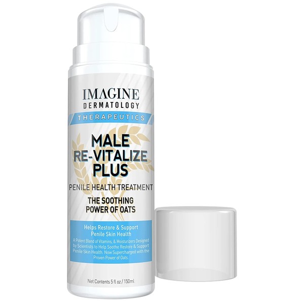 Imagine Dermatology Male Re-Vitalize PLUS - Oats Penile Health Cream for Men - Relieve, Restore and Support Skin - Moisturizing Penile Cream - Large Value Size (5fl oz/150ml)
