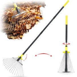 Adjustable Leaf Rake, Expandable Lightweight Metal Yard Rakes