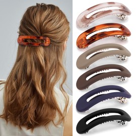 Atoden Hair Barrettes for Women Flat Clips for Thick Thin Fine Hair 6Pcs French Barrette Large Hair Slides Non Slip Clamps Vintage 90s Accessories (Tortoise Shell Khaki Brown Blue Black)