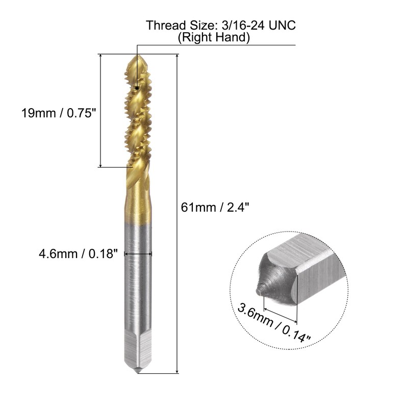 sourcing map Spiral Flute Thread Taps, 3/16-24 UNC 2B Screw