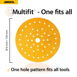 Mirka Gold Multifit 6'' Sandpaper Grit 120 Hook and Loop, 50 Pack 6 inch Sanding Discs for Orbital Sander, Sand Paper Pads for Wood, Drywall, Metal
