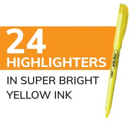 BIC BIC Brite Liner Highlighters, Chisel Tip, 24-Count Pack of Yellow Highlighters, Ideal Highlighter Set for Organizing and Coloring