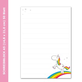 Writing Pad / Letter Pad "Rainbow Unicorn" DIN A5 (Lined 50 Sheets) Including 20 Matching Envelopes for Girls, Letters, Letter Paper, Writing Paper Set for Children
