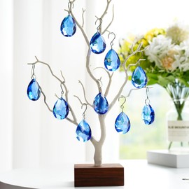 H&D HYALINE & DORA 10pcs Bauhinia Crystal Suncatcher Prisms Chandelier Beads Replacement 38mm Hanging Crystals Ornament Pendant for Window Wedding Party Decor,Blue