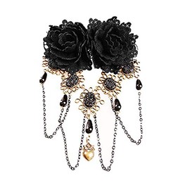 Gearmax Black Rose Hair Clip Gothic Style Lace Headdress Roses Hair Clips Tassels Flower Hair Pins for Women Ladies Girls