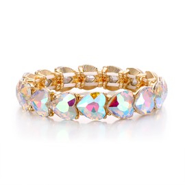 EleQueen Heart Stretch Bangle Bracelet for Women, Gold Plated Aurora Borealis AB Rhinestone Crystal Bracelet Jewelry for Wedding Prom