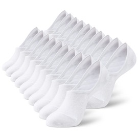 MONFOOT Women's and Men's 10 Pairs Breathable No Show Non slip White Socks Large, multipack