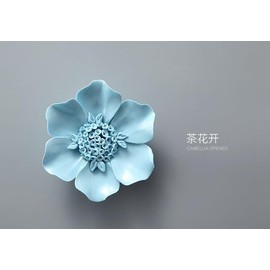 AMERRY Ceramic Flower Wall Art, Artificial 3D Flower Wall Art，Handmade 3D Wall Art Hanging Sculpture，Handmade Porcelain Flower Wall Décor for Home Office Decor (Blue,Bloom Camellia,4.33")