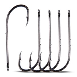 Bait Holder Fishing Hooks, 100 Pieces Spiked Shank Beak Long Shank High Carbon Steel Bait Holder Hooks with 2 Barbs Bait Holder Jig Hooks for Saltwater Freshwater Fishing (5/0-100pcs)