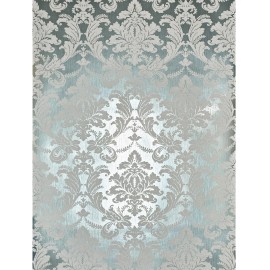 Carl Robinson Teal silver metallic foil matt gray Acanthus Leaves damask Victorian wallpaper - sample 8.5 inches x 11 inches