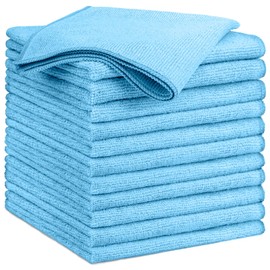 GLIMGLINT Blue Microfiber Cleaning Cloth,12PK Reusable Cleaning Rags, Highly Absorbent Shop Rags Bulk, All-Purpose Car Cleaning Towels for TV Screen, Kitchen, Bathroom, Restaurant Garage, 14"X12"