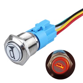 DMWD 19mm Raised Speaker Horn Momentary Push Button Switch 3/4" Mounting Hole 12V-24V LED Lighted 1NO 1NC SPDT with Pre-Wired Socket for Car Truck Boat Marine (Red)