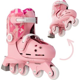 Yvolution Twista 2-in-1 Convertible Kids Learner Skates | Adjustable Sizes (US 7-11), Tool-Free Fit | Unisex Toddler Skates for Boys & Girls Ages 2+ - Color: Pink