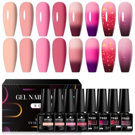 MTSSII Gel Nail Polish Set, 8 Color Gel Polish Red Pink Thermal Nail Polish Gel Nail Color Changing Soak Off UV Gel Salon Manicure Home Nail Art Gifts for Girls Women with Gift Box