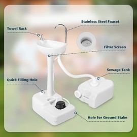 GYMAX Portable Camping Sink, Hand Wash Station with 4.5 Gal Water Tank 6.5 Gal Sewage Tank, Soap Dispenser, Towel Holder, Hands-Free Foot Pump, Indoor/Outdoor Rolling Wash Basin