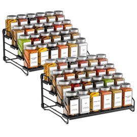BOIVSHI 4 Tier Spice Rack Organzier, Spice Rack for Cabinet, Adjustable Depth Seasoning Shelf for Countertop, Pantry, Seasoning Organizer, Metal, Black (2 Pack)