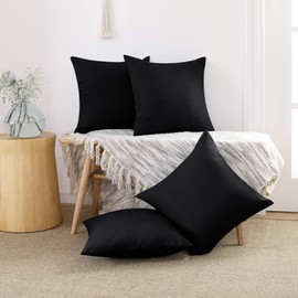 Deconovo 4 PCS Soft Pillow Covers Faux Linen Blank Pillow Cases, Throw Pillowcases for Patio Furniture 18x18 Inch, Black Set of 4 Case Only No Insert