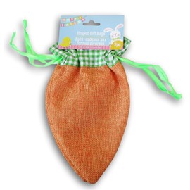 The Spring Shop Easter Fabric Carrot Shaped Drawstring Gift Bags - 2 Count - 5 x 9.5 Inches