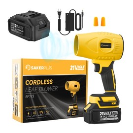 SakerPlus Portable Dust Cleaner, Cordless Leaf Blower with 2 Batteries, 21V 4.0Ah Electric Handheld Blower, 3-Speed Adjustable,Mini Lightweight Leaf Blower for Yard, Patio, Garage, Car (Yellow)